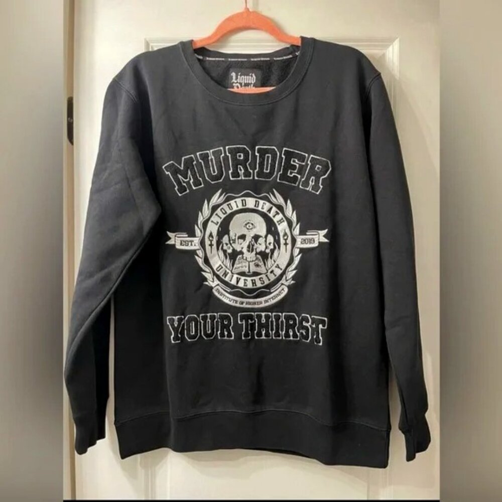 Liquid Death crew neck embroidered sweatshirt